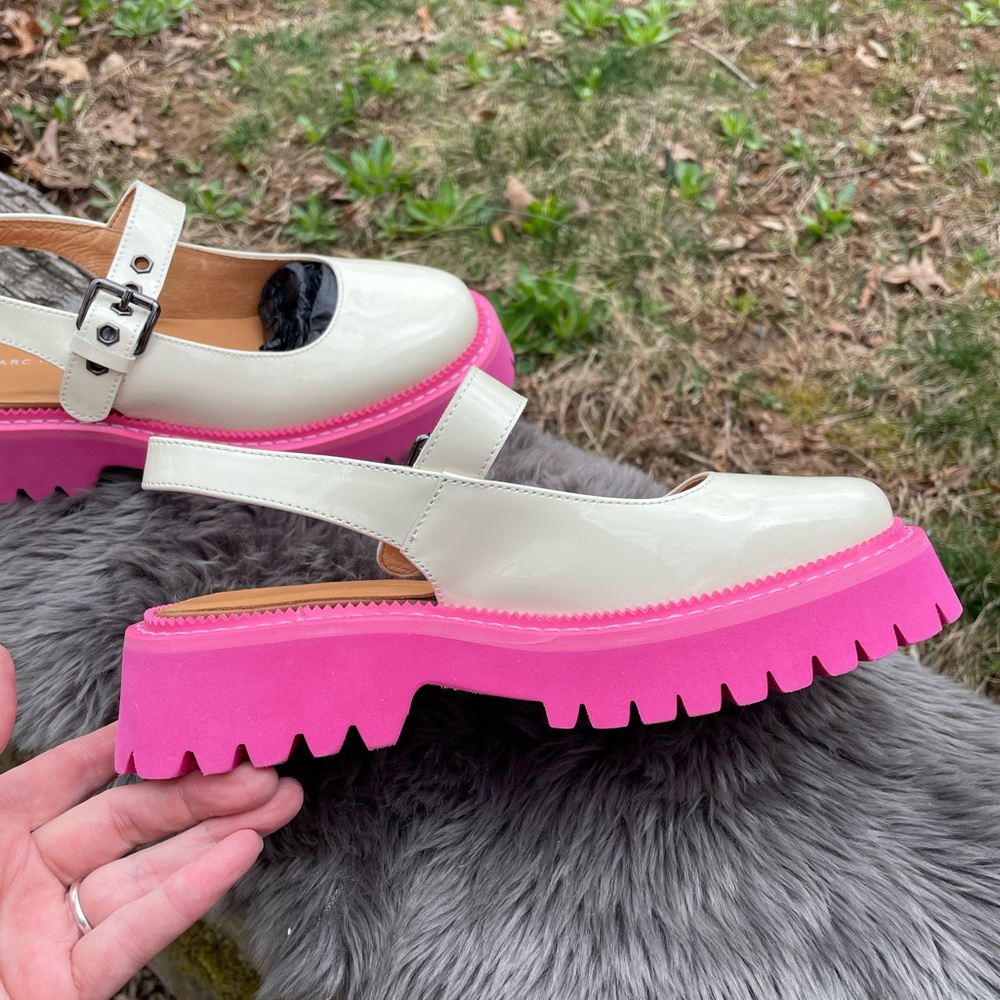 New Marc Nolan Luna Cream/Pink Leather Mary Jane Lug Slingbacks Size 5 - Picture 8 of 15
